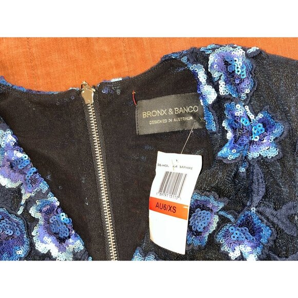 NWT BRONX AND BLANCO  Sapphire Sequined Floral Long Sleeve Mini DressnWomens XS - Picture 9 of 14